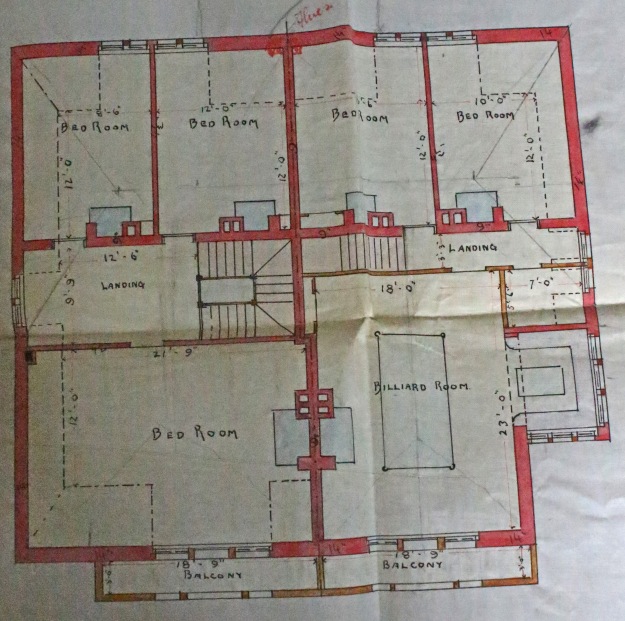 Hope and Maxwell's plans showing the attic billiard room at Coquet Villa 