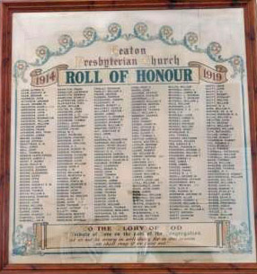 Heaton Presbyterian Church War Memorial where the contributions of Robert, John and Stanley Wood are commemorated.