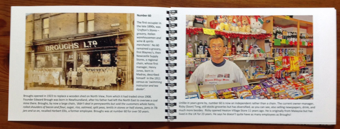 Sample spread from 'Heaton Road Shops: then and now'