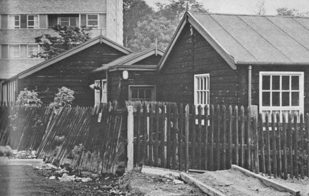 The wooden buildings which housed High Heaton Infants School and then, until 1966, the library